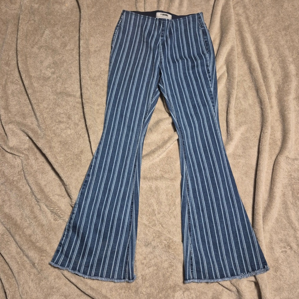 Rock & Roll Denim Womens Bargain Bell Pull On Flare Striped Jeans 29x34 Blue